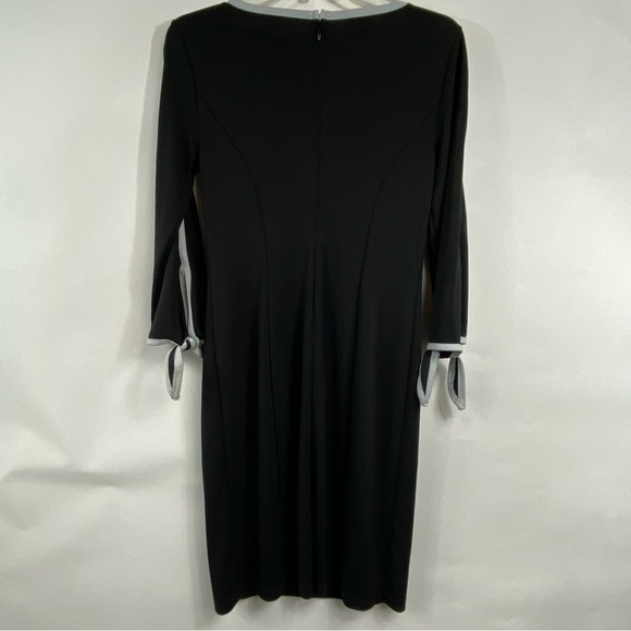 TALBOTS Black with White Trim 3/4 Sleeve Midi Dress with Tie Sleeves, S - Picture 2 of 11